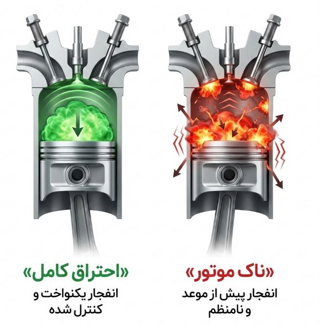 نمودار تفاوت احتراق عادی و ناک در موتور پژو 206